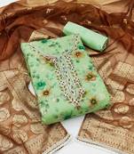 Women's mint  modal chanderi hand work unstitched dress material