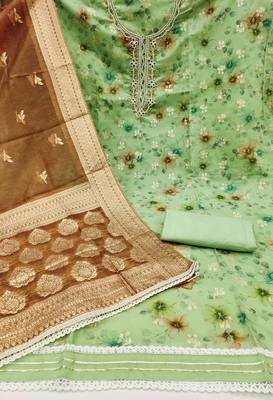 Women's mint modal chanderi hand work unstitched dress material 2