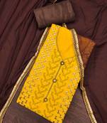 Women's yellow modal chanderi embroidered unstitched dress material
