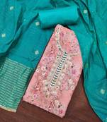 Women's pink banarasi cotton digital print & hand work unstitched dress material