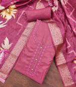 Women's wine organza embroidered handwork unstitched dress material