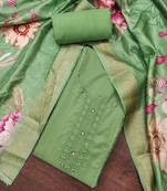 Women's pista organza embroidered handwork unstitched dress material