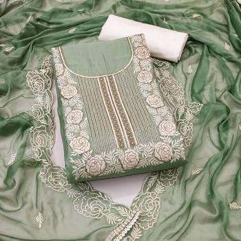 Women's pista premium roman cotton embroidered handwork unstitched dress material 2