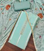 Women's sky blue premium roman cotton embroidered unstitched dress material