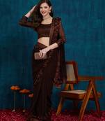 brown designer ribbon work georgette saree with blouse