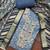 Women's blue banarasi cotton digital print & hand work unstitched dress material