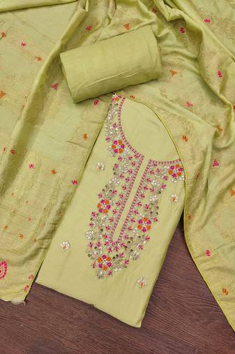 Women's pista jam cotton embroidered handwork unstitched dress material