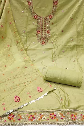 Women's pista jam cotton embroidered handwork unstitched dress material