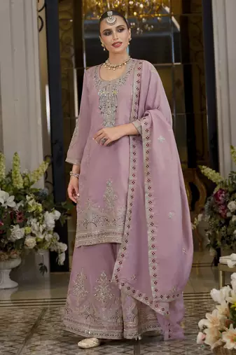 Tansu rose light lavender embroidered cotton kurta sets