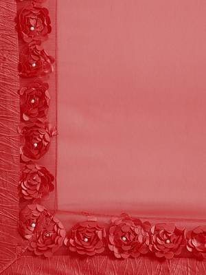 red designer ribbon work georgette saree with blouse 4