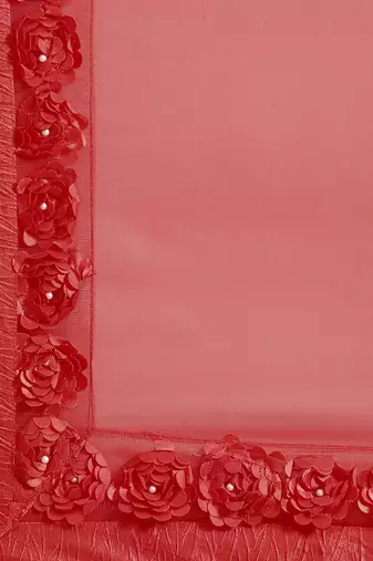 red designer ribbon work georgette saree with blouse