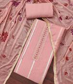 Women's peach premium roman cotton embroidered unstitched dress material