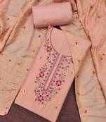 Women's peach jam cotton embroidered handwork unstitched dress material