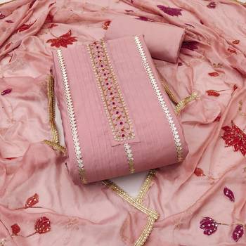 Women's peach premium roman cotton embroidered unstitched dress material 2