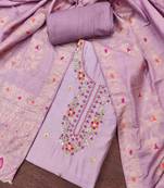 Women's lavender jam cotton embroidered handwork unstitched dress material