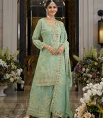 Tansu fern green embroidered cotton kurta sets