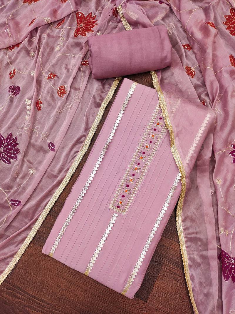 Women's mauve premium roman cotton embroidered unstitched dress material