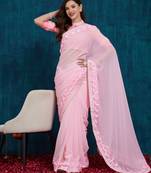 pink designer ribbon work georgette saree with blouse