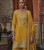 Gunja amber dark yellow embroidered chinon kurta sets