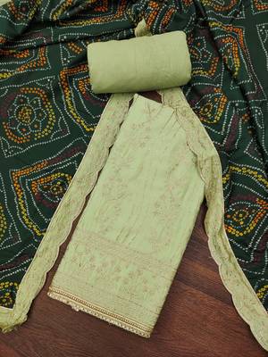 Women's mint premium roman cotton embroidered handwork unstitched dress material 1