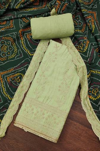 Women's mint premium roman cotton embroidered handwork unstitched dress material