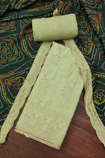 Women's mint premium roman cotton embroidered handwork unstitched dress material