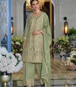 Farz pista green embroidered chinon kurta sets