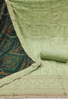 Women's mint premium roman cotton embroidered handwork unstitched dress material 3