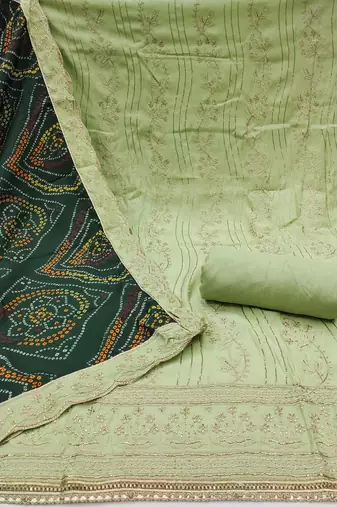 Women's mint premium roman cotton embroidered handwork unstitched dress material