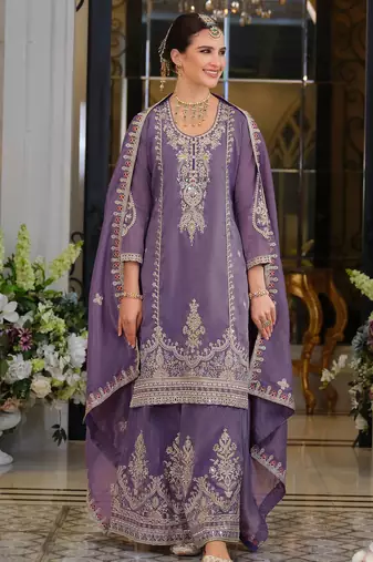 Tansu orchid light purple embroidered chinon kurta sets