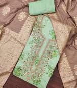 Women's mint  chanderi embroidered handwork unstitched dress material