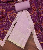 Women's lavender premium roman cotton embroidered handwork unstitched dress material