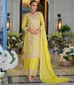 Farz sunshine light yellow embroidered chinon kurta sets