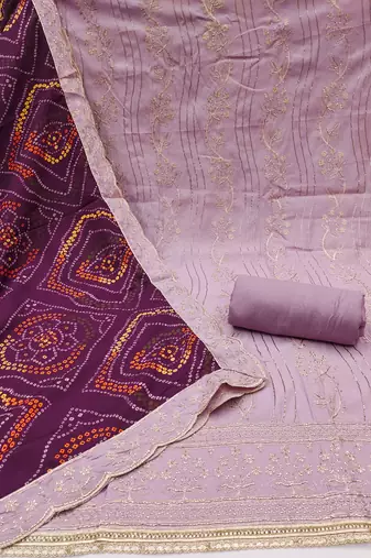 Women's lavender premium roman cotton embroidered handwork unstitched dress material