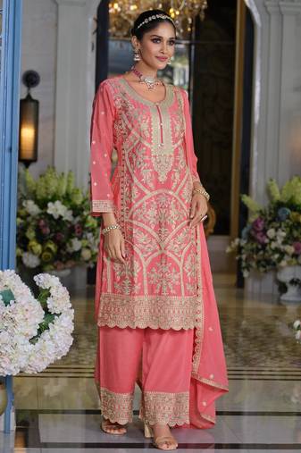 Farz  rose pink embroidered chinon kurta sets