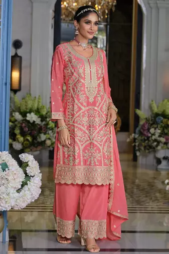 Farz  rose pink embroidered chinon kurta sets