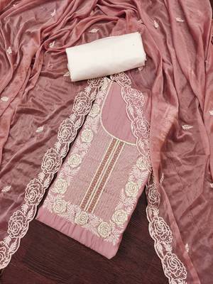 Women's mauve premium roman cotton embroidered handwork unstitched dress material 1
