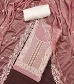 Women's mauve premium roman cotton embroidered handwork unstitched dress material