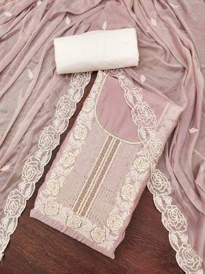 Women's onion premium roman cotton embroidered handwork unstitched dress material 1