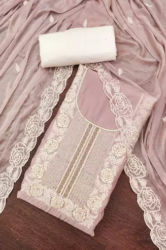 Women's onion premium roman cotton embroidered handwork unstitched dress material