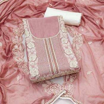 Women's mauve premium roman cotton embroidered handwork unstitched dress material 2