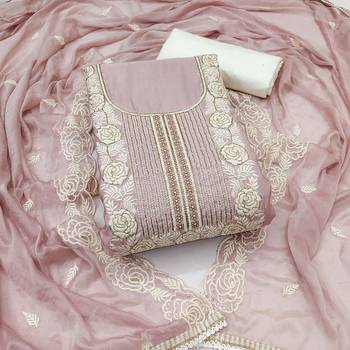 Women's onion premium roman cotton embroidered handwork unstitched dress material 2