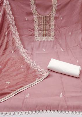 Women's mauve premium roman cotton embroidered handwork unstitched dress material 3