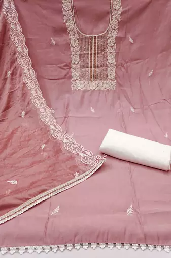 Women's mauve premium roman cotton embroidered handwork unstitched dress material