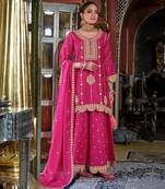 Triyaksha rani pink embroidered chinon kurta sets