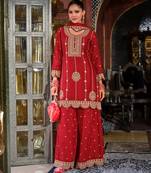 Triyaksha sindoori red embroidered chinon kurta sets