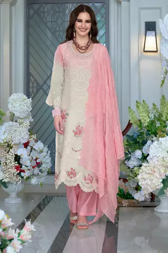 Kaynat soft pink embroidered blended kurta sets