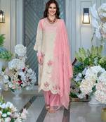 Kaynat soft pink embroidered blended kurta sets