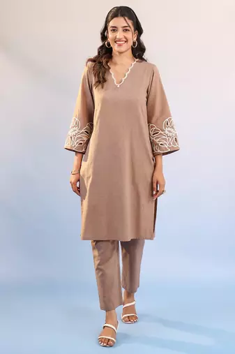Purna coffee brown plain cotton kurta sets