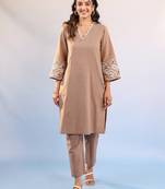 Purna coffee brown plain cotton kurta sets